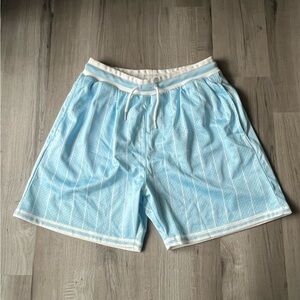 Light Blue Mesh Basketball Shorts with White Trim